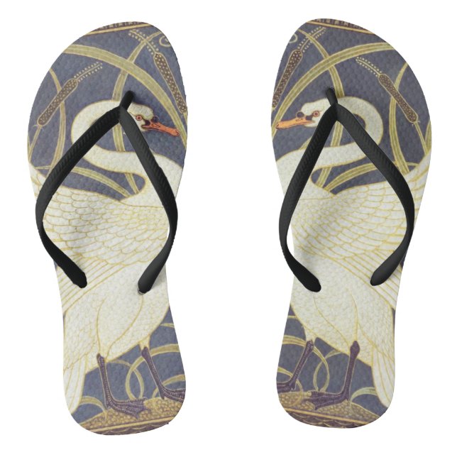 Walter Crane Swan, Rush And Iris Art Nouveau Flip Flops (Footbed)