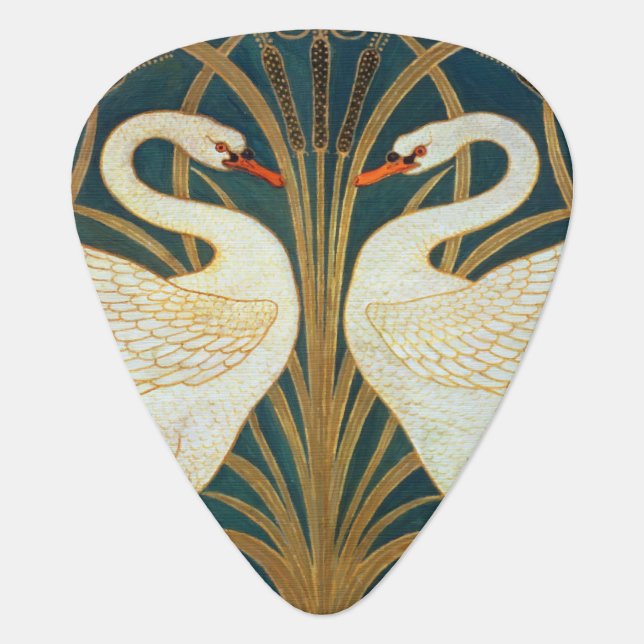 Walter Crane Swan, Rush And Iris Art Nouveau Guitar Pick (Front)