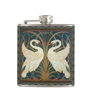 Walter Crane Swan, Rush And Iris Art Nouveau Hip Flask