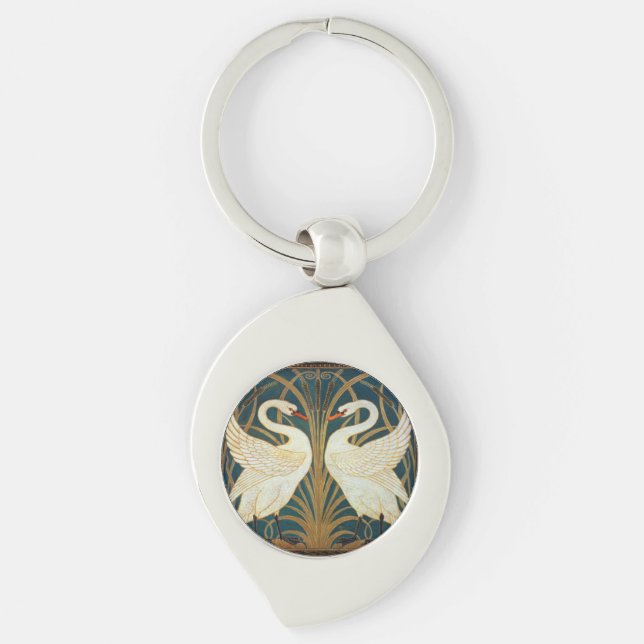 Walter Crane Swan, Rush And Iris Art Nouveau Keychain (Front)