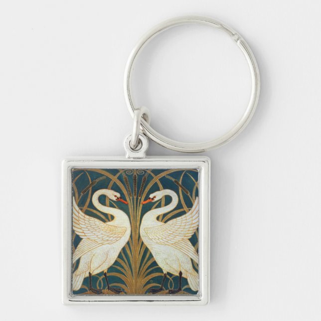Walter Crane Swan, Rush And Iris Art Nouveau Keychain (Front)