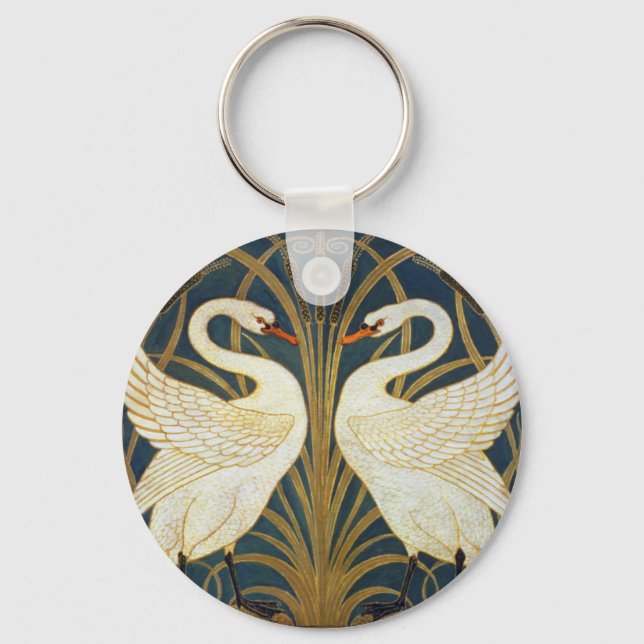 Walter Crane Swan  Rush And Iris Art Nouveau Keychain (Front)
