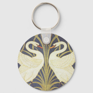 Walter Crane Swan, Rush And Iris Art Nouveau Keychain