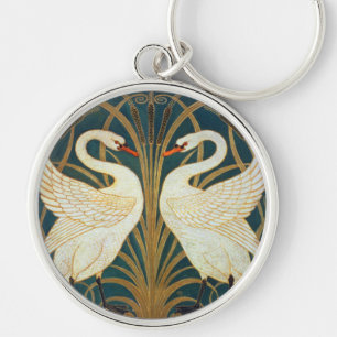 Walter Crane Swan, Rush And Iris Art Nouveau Keychain