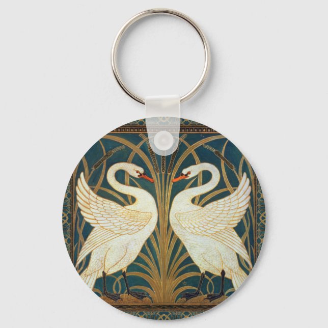 Walter Crane Swan, Rush And Iris Art Nouveau Keychain (Front)