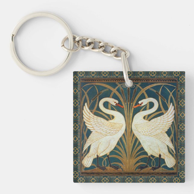 Walter Crane Swan, Rush And Iris Art Nouveau Keychain (Front)