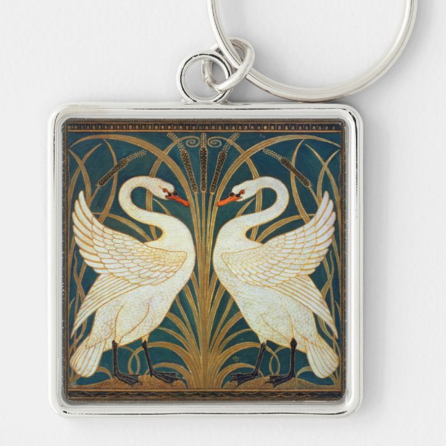 Walter Crane Swan, Rush And Iris Art Nouveau Keychain (Front)