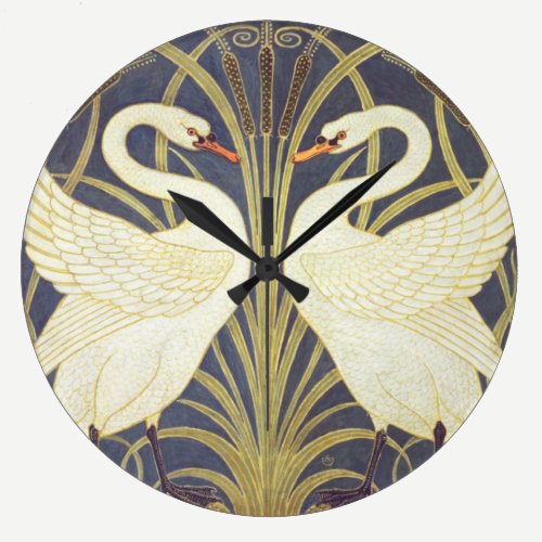 Walter Crane Swan, Rush And Iris Art Nouveau Large Clock