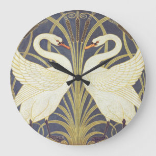 Walter Crane Swan, Rush And Iris Art Nouveau Large Clock
