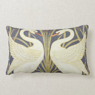 Walter Crane Swan, Rush And Iris Art Nouveau Lumbar Pillow