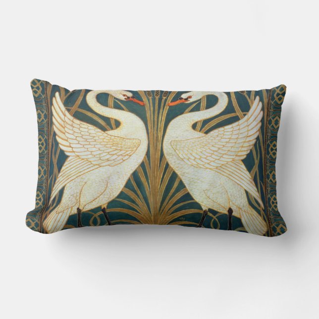 Walter Crane Swan, Rush And Iris Art Nouveau Lumbar Pillow (Front)