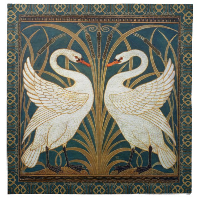 Walter Crane Swan, Rush And Iris Art Nouveau Napkin (Front)