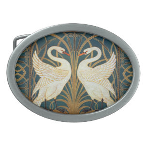 Walter Crane Swan, Rush And Iris Art Nouveau Oval Belt Buckle