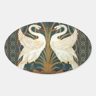 Walter Crane Swan, Rush And Iris Art Nouveau Oval Sticker