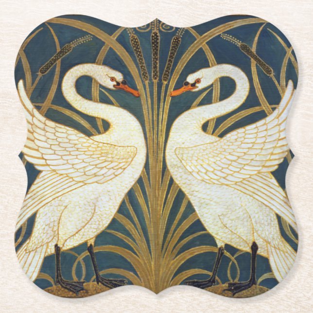Walter Crane Swan  Rush And Iris Art Nouveau Paper Coaster (Front)