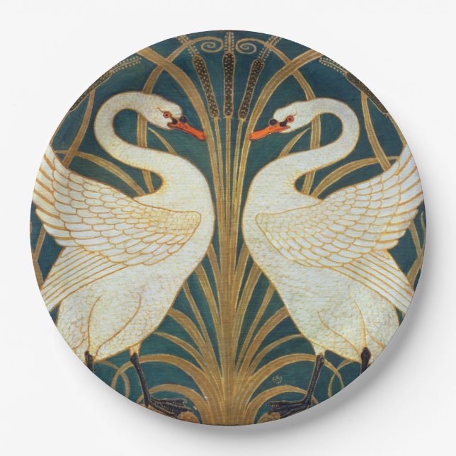 Walter Crane Swan, Rush And Iris Art Nouveau Paper Plates (Front)