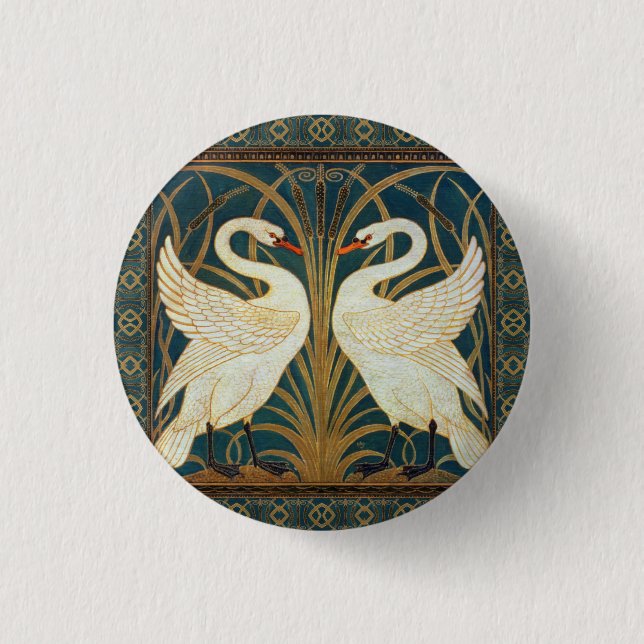 Walter Crane Swan, Rush And Iris Art Nouveau Pinback Button (Front)