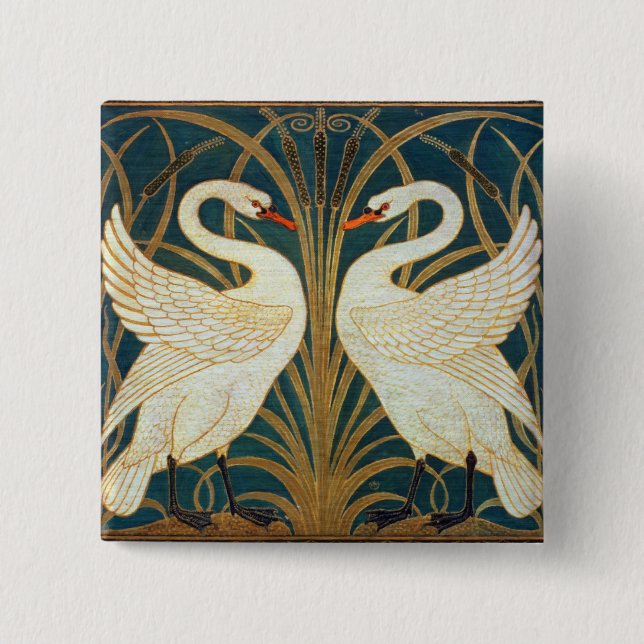 Walter Crane Swan, Rush And Iris Art Nouveau Pinback Button (Front)
