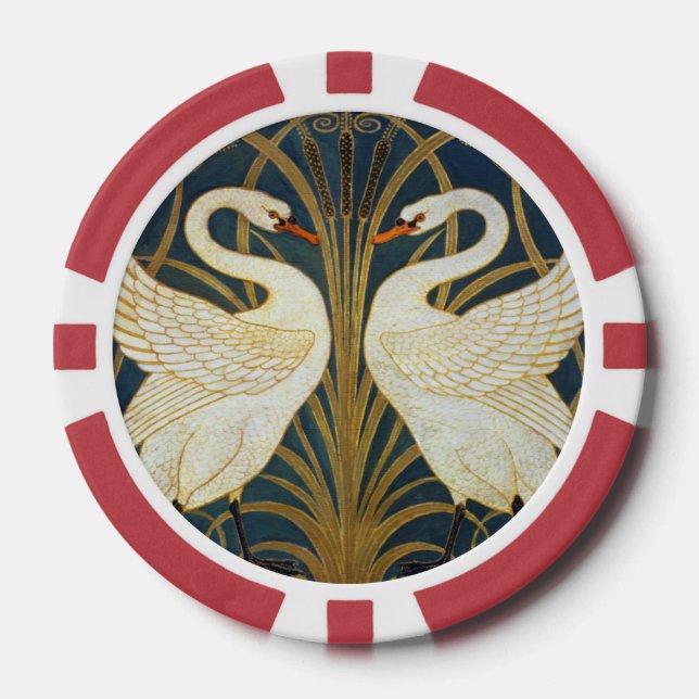 Walter Crane Swan  Rush And Iris Art Nouveau Poker Chips (Front)