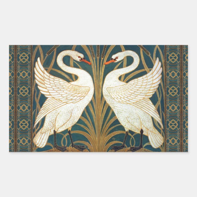 Walter Crane Swan, Rush And Iris Art Nouveau Rectangular Sticker (Front)