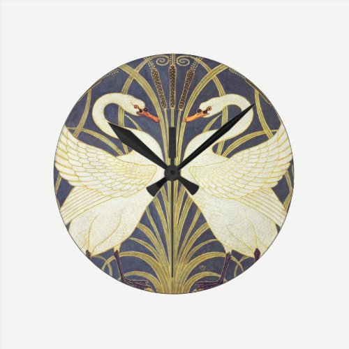 Walter Crane Swan, Rush And Iris Art Nouveau Round Clock