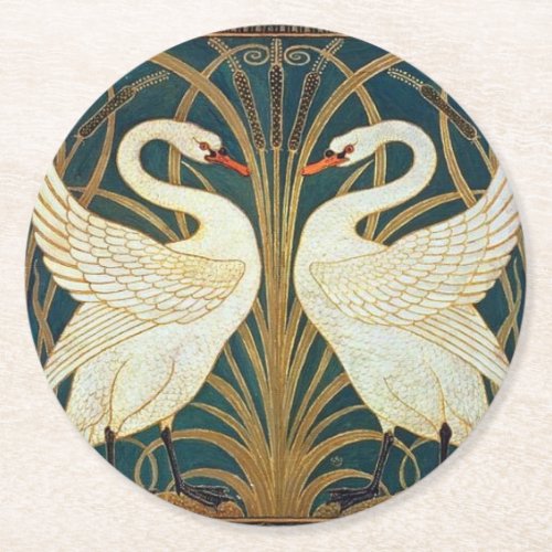 Walter Crane Swan Rush And Iris Art Nouveau  Round Paper Coaster
