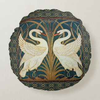 Walter Crane Swan, Rush And Iris Art Nouveau  Round Pillow