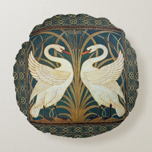 Walter Crane Swan Rush And Iris Art Nouveau  Round Pillow