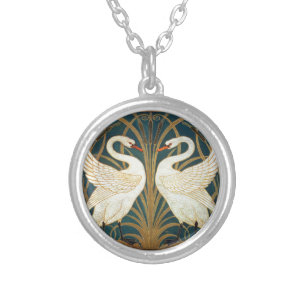 Walter Crane Swan, Rush And Iris Art Nouveau Silver Plated Necklace