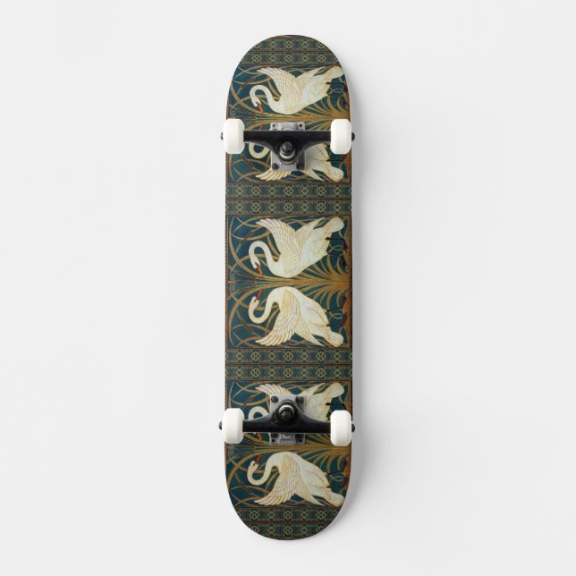 Walter Crane Swan, Rush And Iris Art Nouveau Skateboard Deck (Front)