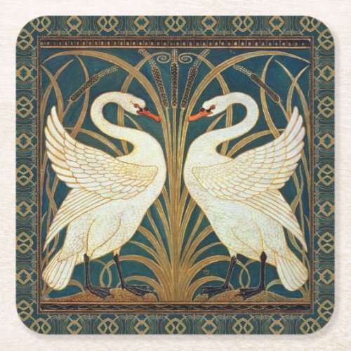 Walter Crane Swan Rush And Iris Art Nouveau  Square Paper Coaster