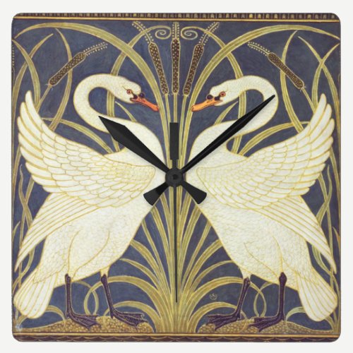 Walter Crane Swan, Rush And Iris Art Nouveau Square Wall Clock