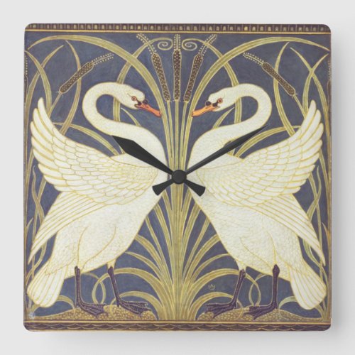 Walter Crane Swan Rush And Iris Art Nouveau Square Wall Clock