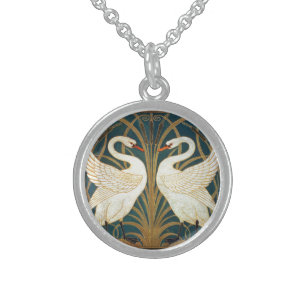 Walter Crane Swan, Rush And Iris Art Nouveau Sterling Silver Necklace