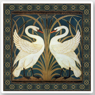 Walter Crane Swan, Rush And Iris Art Nouveau  Sticker