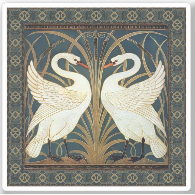 Walter Crane Swan, Rush And Iris Art Nouveau  Sticker (Front)