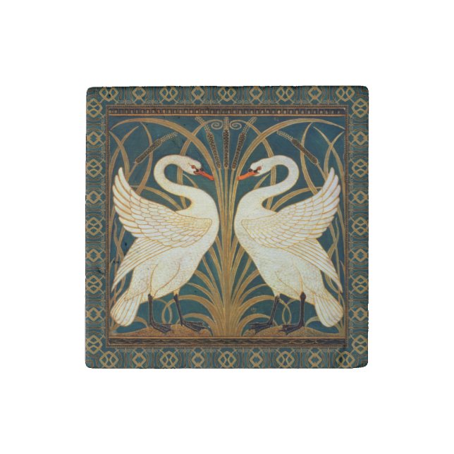Walter Crane Swan, Rush And Iris Art Nouveau Stone Magnet (Front)
