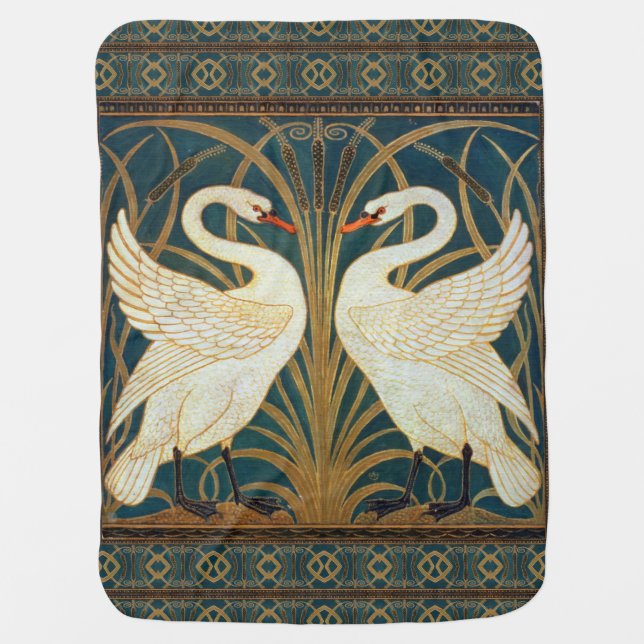 Walter Crane Swan, Rush And Iris Art Nouveau Stroller Blanket (Front)