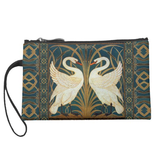 Walter Crane Swan, Rush And Iris Art Nouveau Suede Wristlet Wallet (Back)