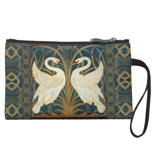 Walter Crane Swan, Rush And Iris Art Nouveau Suede Wristlet Wallet (Front)