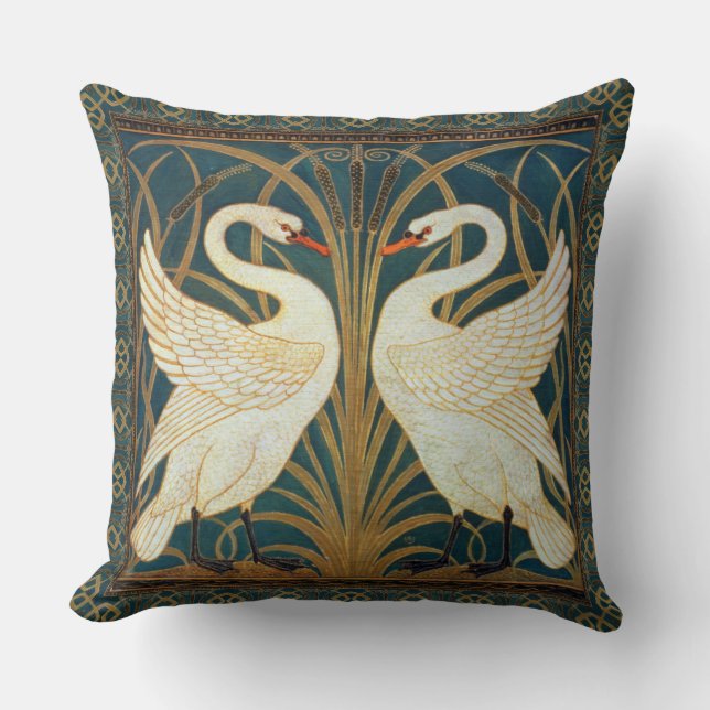 Walter Crane Swan, Rush And Iris Art Nouveau Throw Pillow (Front)