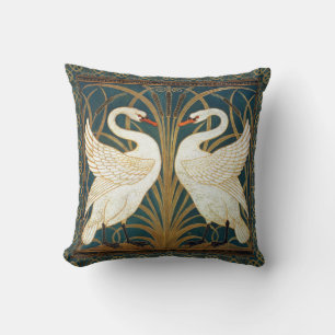 Walter Crane Swan, Rush And Iris Art Nouveau Throw Pillow