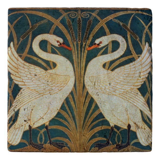 Walter Crane Swan, Rush And Iris Art Nouveau Trivet (Front)
