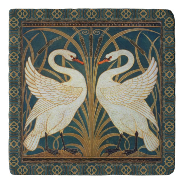 Walter Crane Swan, Rush And Iris Art Nouveau Trivet (Front)