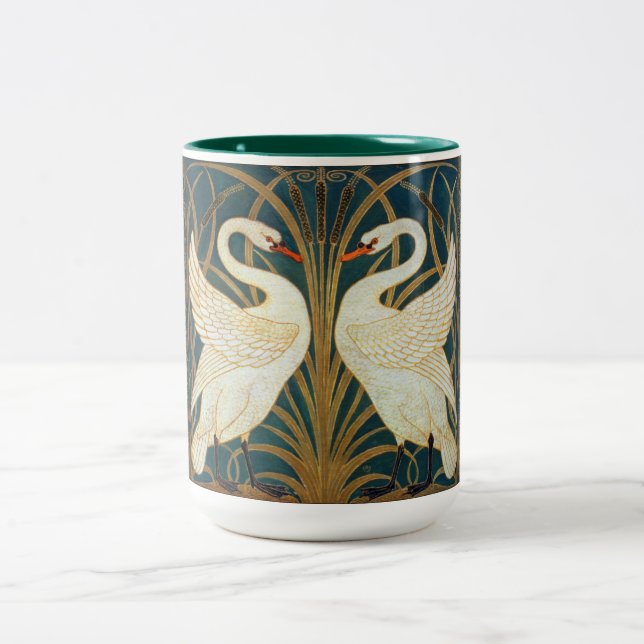 Walter Crane Swan, Rush And Iris Art Nouveau Two-Tone Coffee Mug (Center)