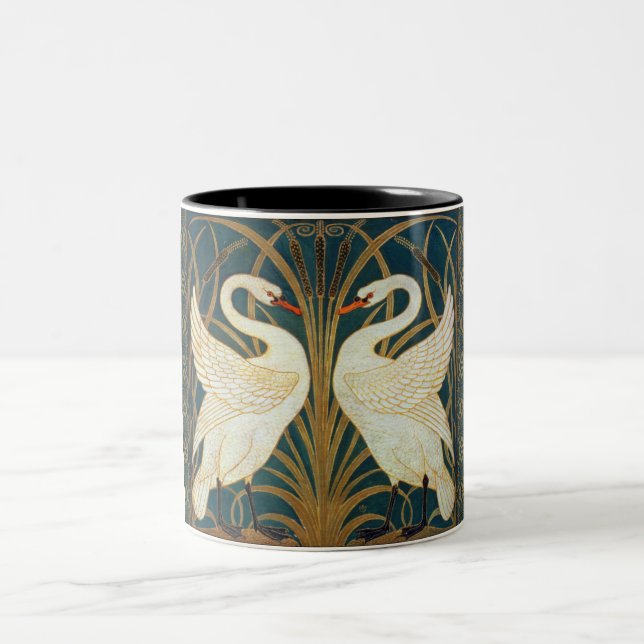 Walter Crane Swan, Rush And Iris Art Nouveau Two-Tone Coffee Mug (Center)