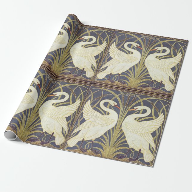 Walter Crane Swan, Rush And Iris Art Nouveau Wrapping Paper (Unrolled)