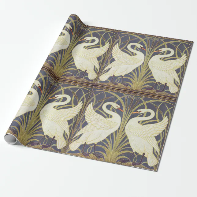 Walter Crane Swan, Rush And Iris Art Nouveau Wrapping Paper Zazzle