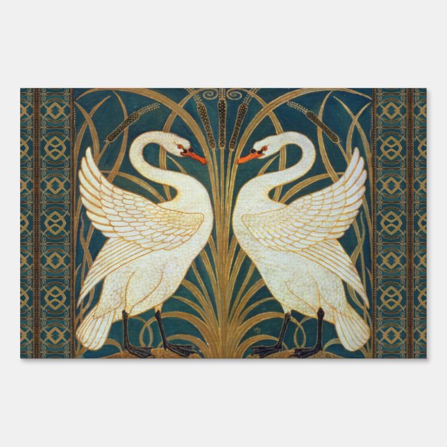 Walter Crane Swan, Rush And Iris Art Nouveau Yard Sign (Front)