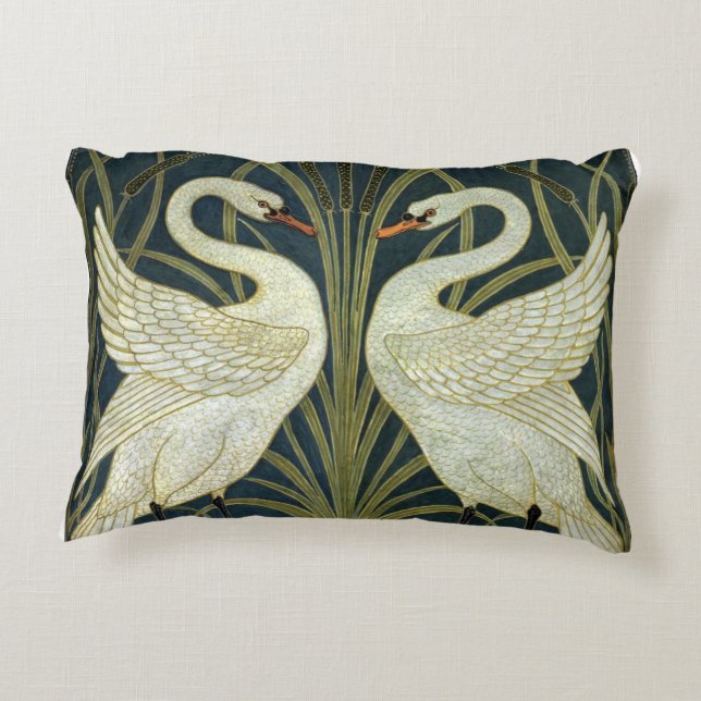 Walter Crane Swan & Rush and Iris Victorian  Accent Pillow (Back)